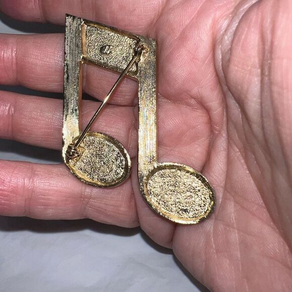 Vintage JJ Jonette Jewels Gold Tone with Rhinestone Music Note Brooch - Picture 6 of 8